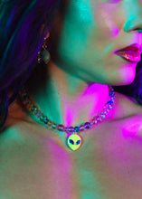 Load image into Gallery viewer, Minhi Wang x Haley Made Shop Alien Orb necklace | Toronto Small Business | funky Alien necklace with rhinestone eyes