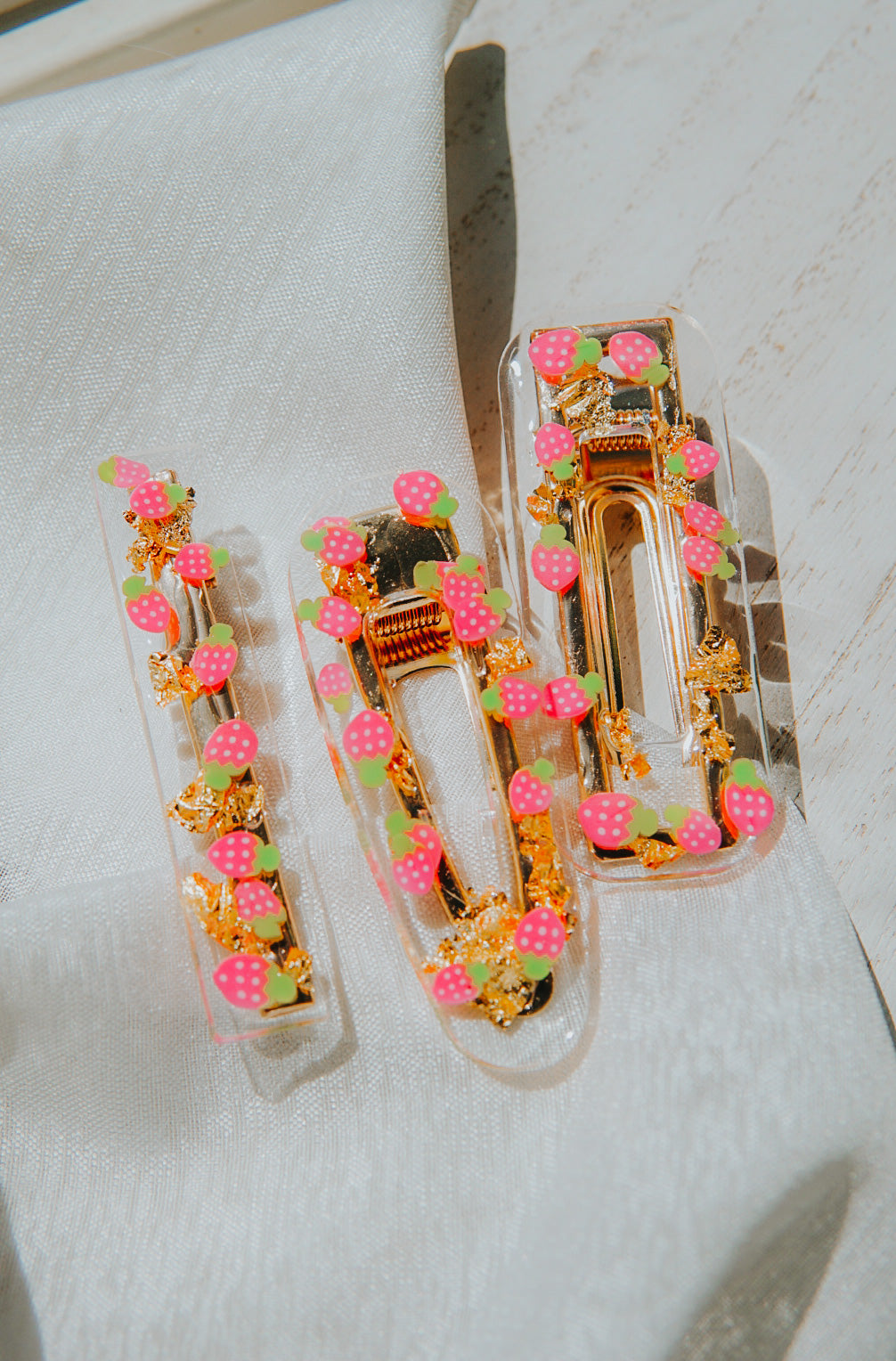 Strawberry Gold Resin Clips | Set of 2