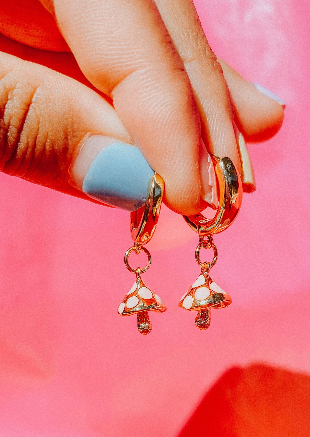 Pink Enamel Mushroom Earrings