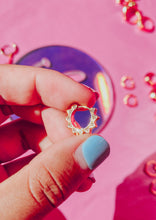 Load image into Gallery viewer, Haley Made Shop | Sun Huggie Earrings | 18k Gold Plated earrings| Trendy Jewelry | Small Toronto Business | Hand holding Small Gold Earring with Shiny Cubic Zirconia Studs
